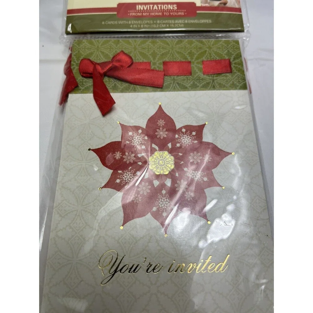 Paula Deen Holiday Invitations 8 Cards and Envelopes Poinsettia